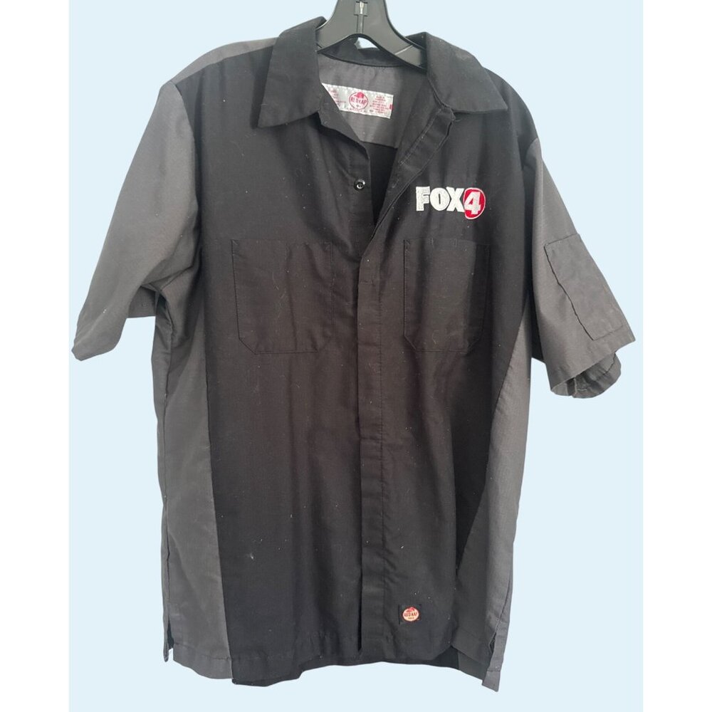Vintage Red Kap Fox News Channel 4 Logo Work Shirt Black/Gray size Large LG L